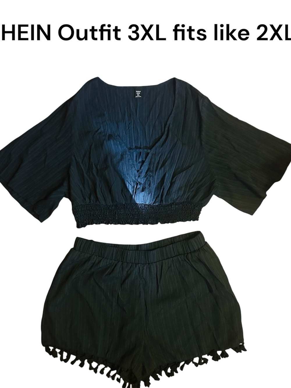 SHEIN Black Textured Cropped Top  and shorts XXL